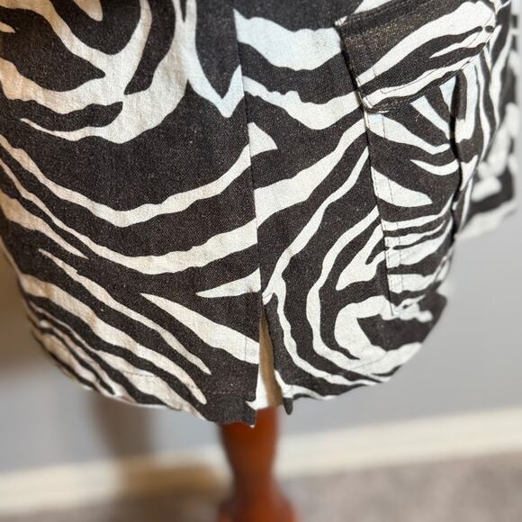Chico's jacket brown & tan zebra linen 3/4 tab sleeve button front Sz 0 US S - Picture 7 of 13